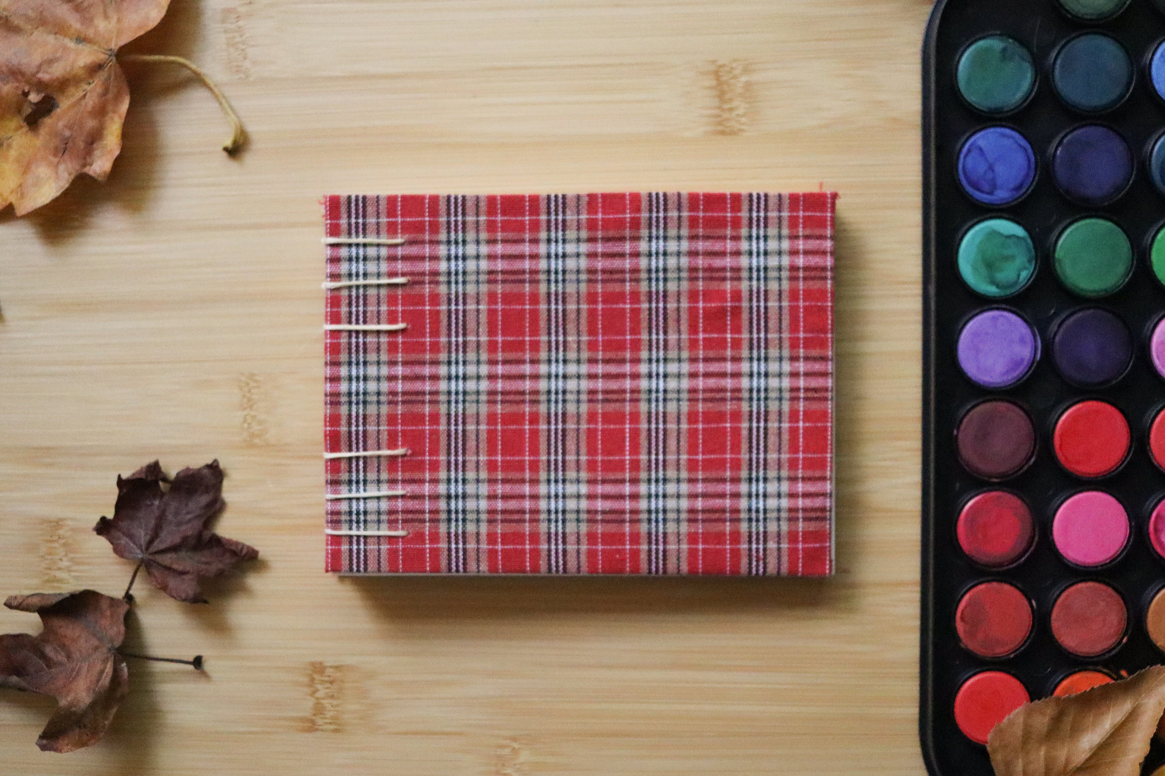 Sketchbook No. 2 – 6x4.5" Handmade Watercolor Sketchbook, Fall Plaid Collection