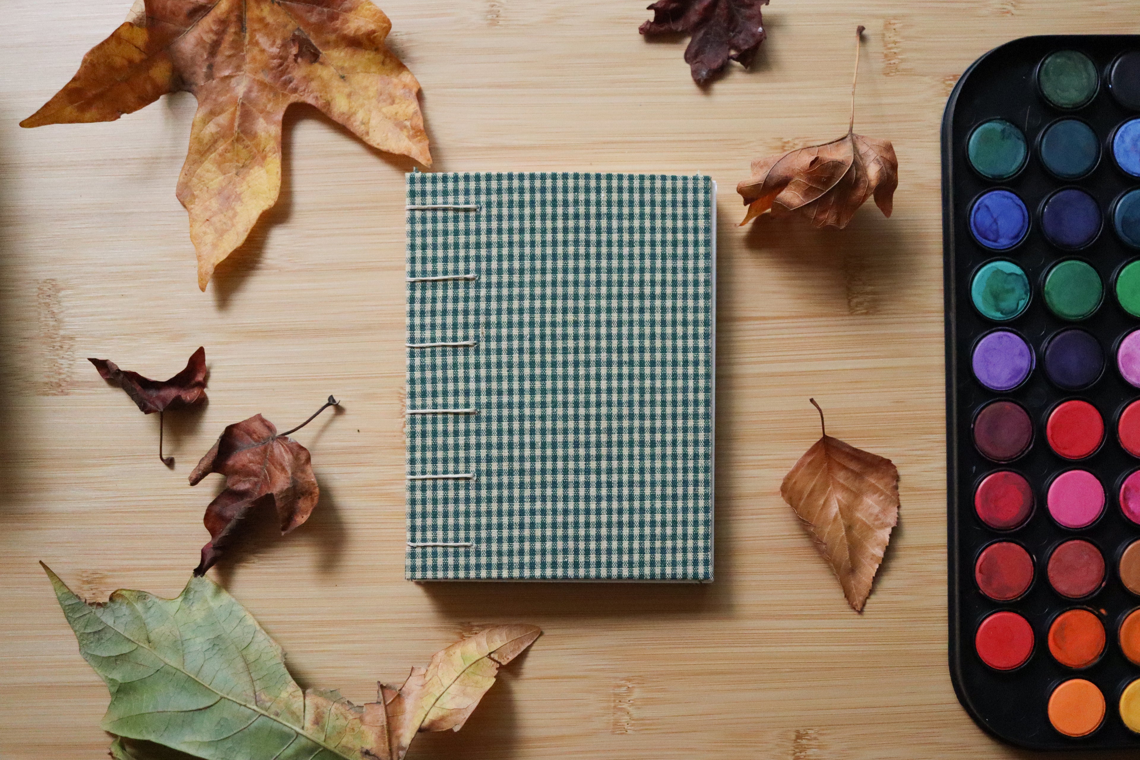 Sketchbook No. 7 – 4.5x6" Handmade Watercolor Sketchbook, Fall Plaid Collection